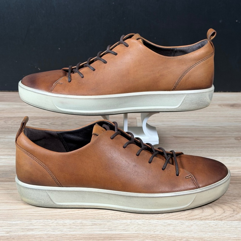 ECCO Soft 7 Sneakers Mens Size 9 Brown White Leather Low Top Preppy Casual Shoes